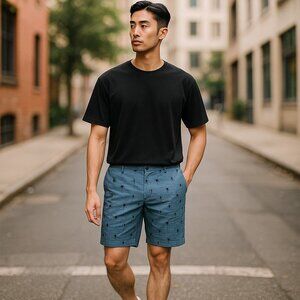 Travis Mathew Golf Shorts Men’s 36 Blue But Why Nights Palm Tree Print Pockets